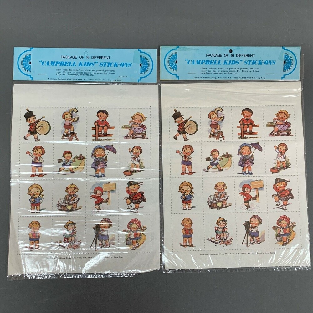 Merrimack Campbell Kids Stick-Ons Gummed Perforated Paper 16 Different Lot of 2